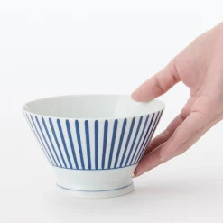 Bol à riz en porcelaine Hasami - Motif rayures éventail, Grande