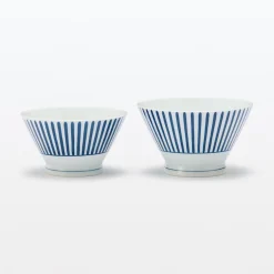 Bol à riz en porcelaine Hasami - Motif rayures éventail, Grande