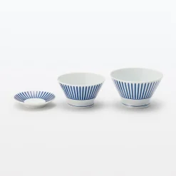 Bol à riz en porcelaine Hasami - Motif rayures éventail, Grande