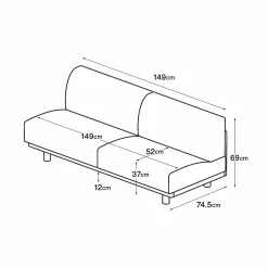 Canapé en polyester tissé sans accoudoirs ‐ 2 places, Gris