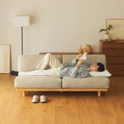 Canapé en polyester tissé sans accoudoirs ‐ 3 places, Gris