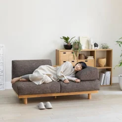 Canapé en polyester tissé sans accoudoirs ‐ 2 places, Marron