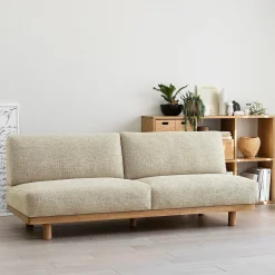 Canapé en polyester tissé sans accoudoirs ‐ 3 places, Beige