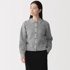 Cardigan à col en tricot de coton mélangé pour femme