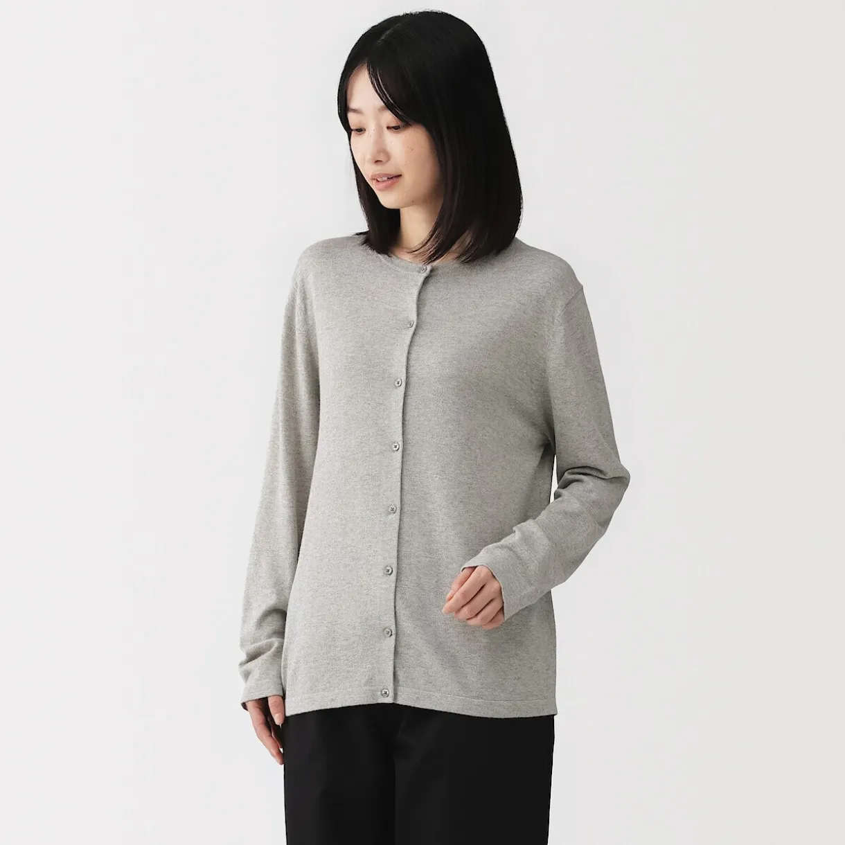 Cardigan à col ras du cou en mélange de fibres de soja pour femme