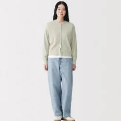 Cardigan à col ras du cou en coton biologique tricoté et gaufré pour femme