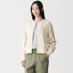 Cardigan à col ras du cou en coton biologique tricoté et gaufré pour femme