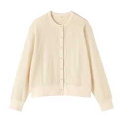 Cardigan à col ras du cou en coton biologique tricoté et gaufré pour femme