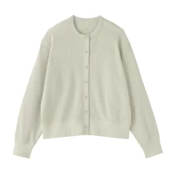 Cardigan à col ras du cou en coton biologique tricoté et gaufré pour femme