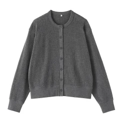 Cardigan à col ras du cou en coton biologique tricoté et gaufré pour femme