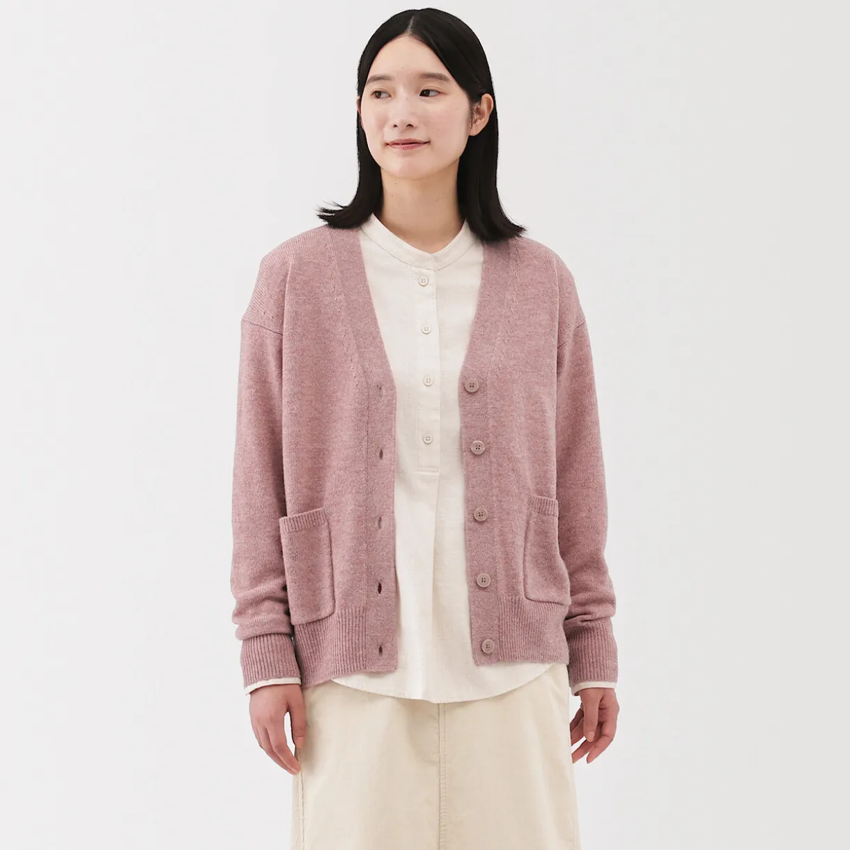 Cardigan avec col en V en maille moyenne pour femme