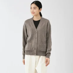 Cardigan avec col en V en maille moyenne pour femme