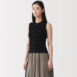 Cardigan sans manches en coton biologique hautement torsadé pour femme