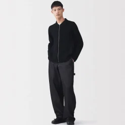 Cardigan zippé à col en maille côtelée Milano de coton pour homme