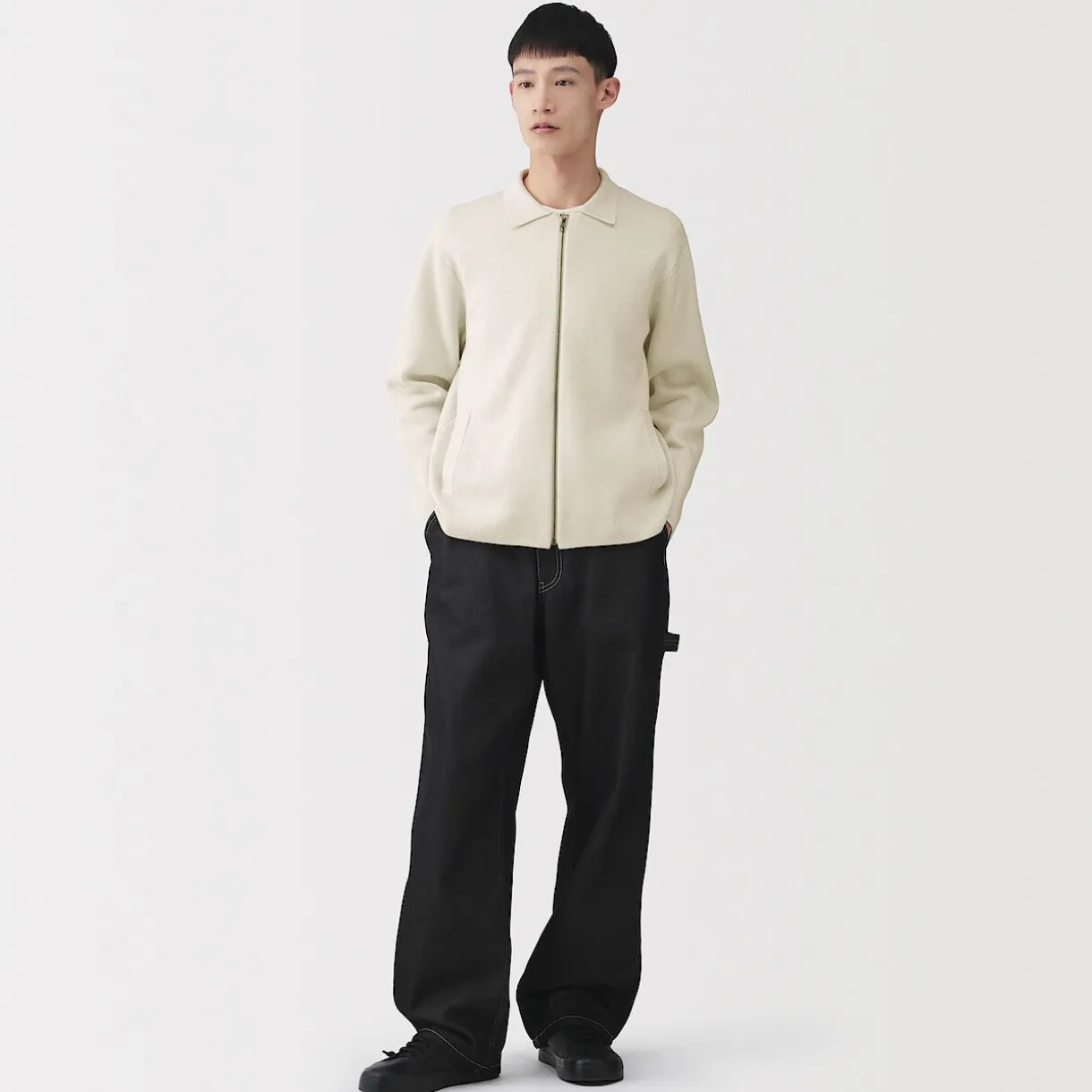 Cardigan zippé à col en maille côtelée Milano de coton pour homme