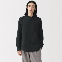 Chemise à col mao en double gaze de kapok mélangé pour homme