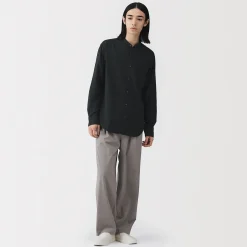 Chemise à col mao en double gaze de kapok mélangé pour homme