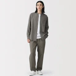 Chemise à col mao en double gaze de kapok mélangé pour homme