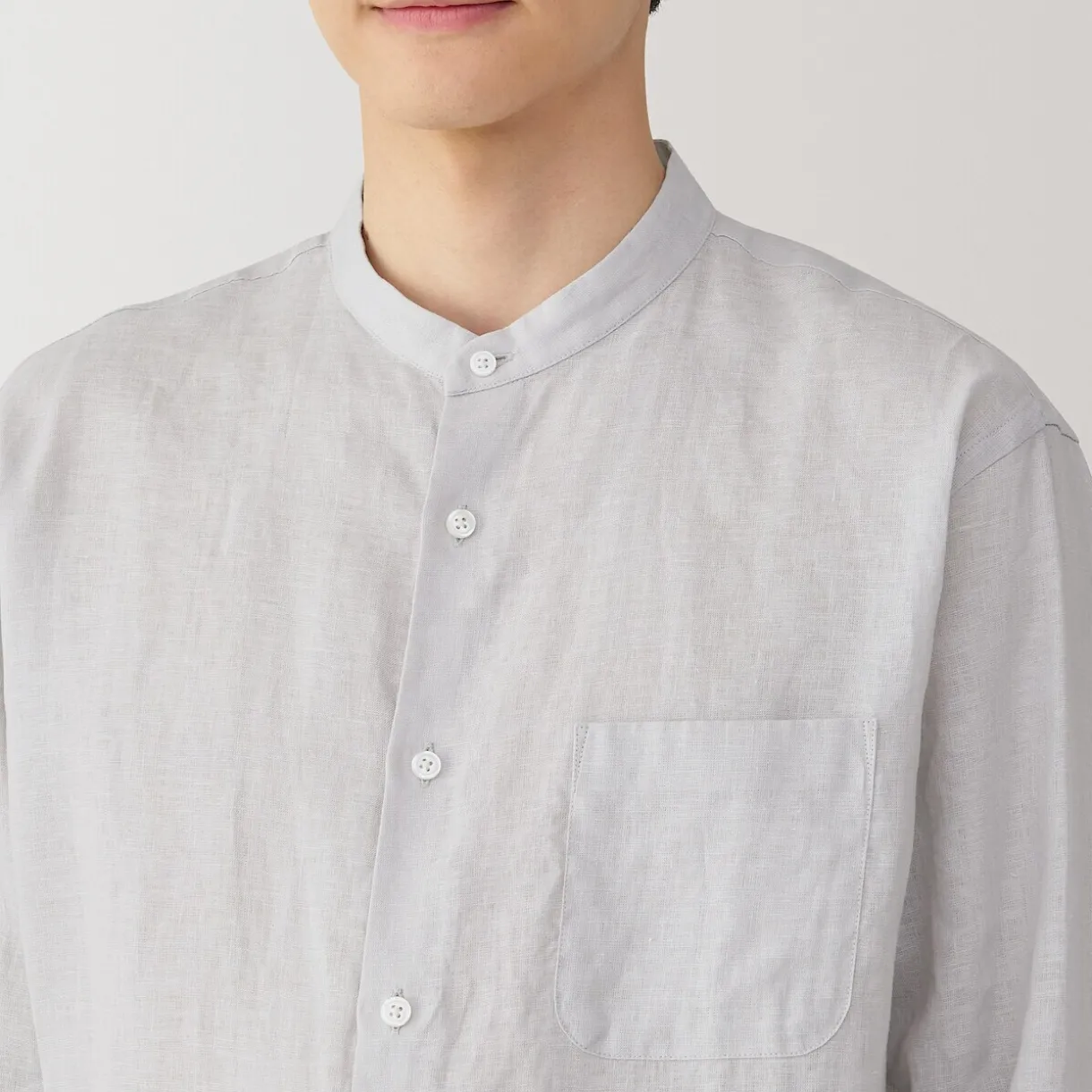 Chemise à col mao en lin lavé pour homme