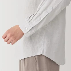 Chemise à col mao en lin lavé pour homme