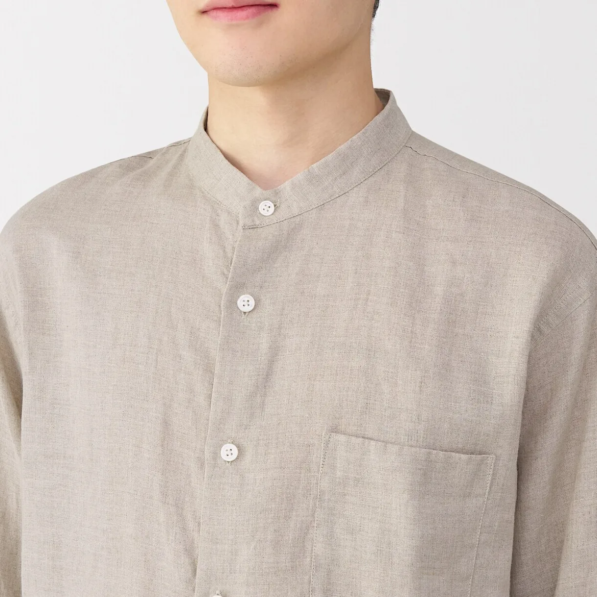Chemise à col mao en lin lavé pour homme