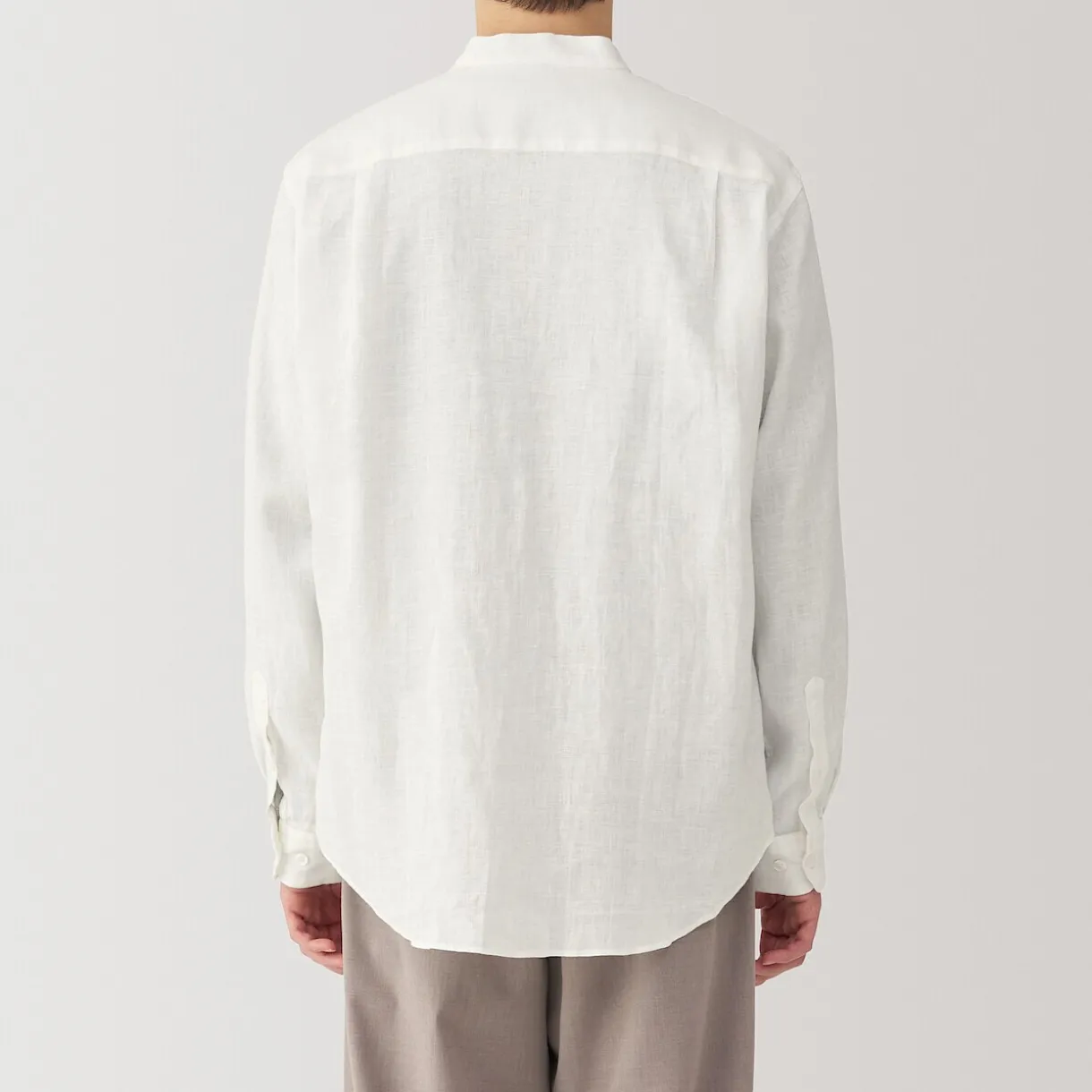 Chemise à col mao en lin lavé pour homme