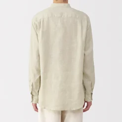 Chemise à col mao en lin lavé pour homme