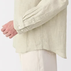 Chemise à col mao en lin lavé pour homme