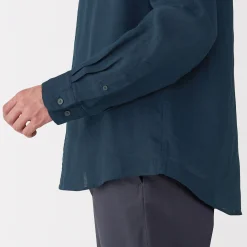 Chemise à col mao en lin lavé pour homme