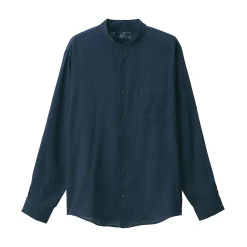 Chemise à col mao en lin lavé pour homme