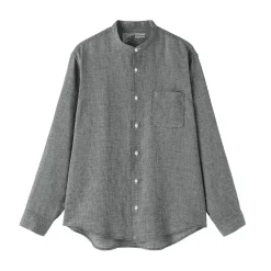 Chemise à col mao en lin lavé pour homme
