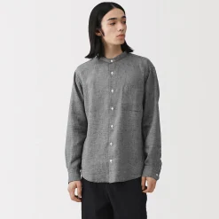 Chemise à col mao en lin lavé pour homme