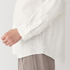 Chemise à col mao en lin lavé pour homme