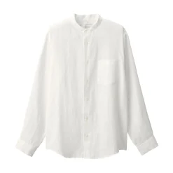 Chemise à col mao en lin lavé pour homme