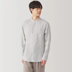 Chemise à col mao en lin lavé pour homme