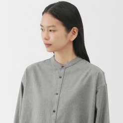 Chemise à col montant en coton brossé pour femme