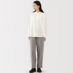 Chemise à col montant en coton brossé pour femme