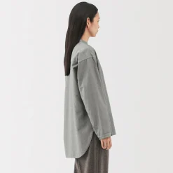 Chemise à col montant en coton brossé pour femme