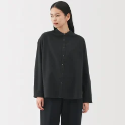 Chemise à col montant en coton brossé pour femme
