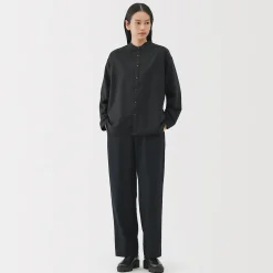 Chemise à col montant en coton brossé pour femme