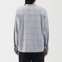 Chemise à col montant en flanelle brossée double femme