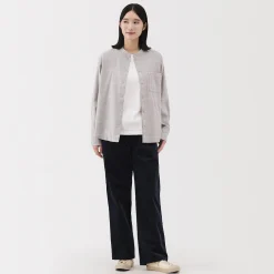 Chemise à col montant en flanelle brossée double femme