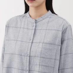 Chemise à col montant en flanelle brossée double femme