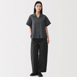 Chemise à manches courtes en popeline de coton biologique pour femme