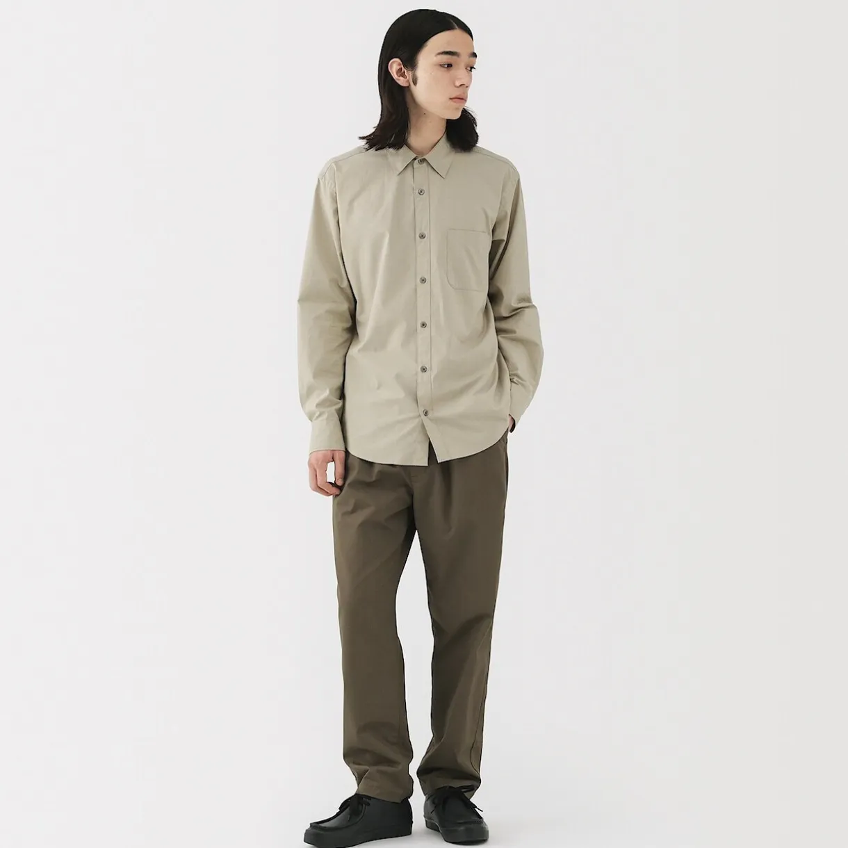 Chemise à manches longues en coton lavé homme