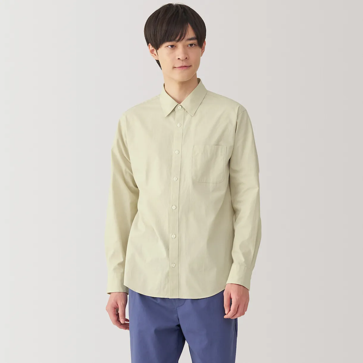 Chemise à manches longues en coton lavé homme
