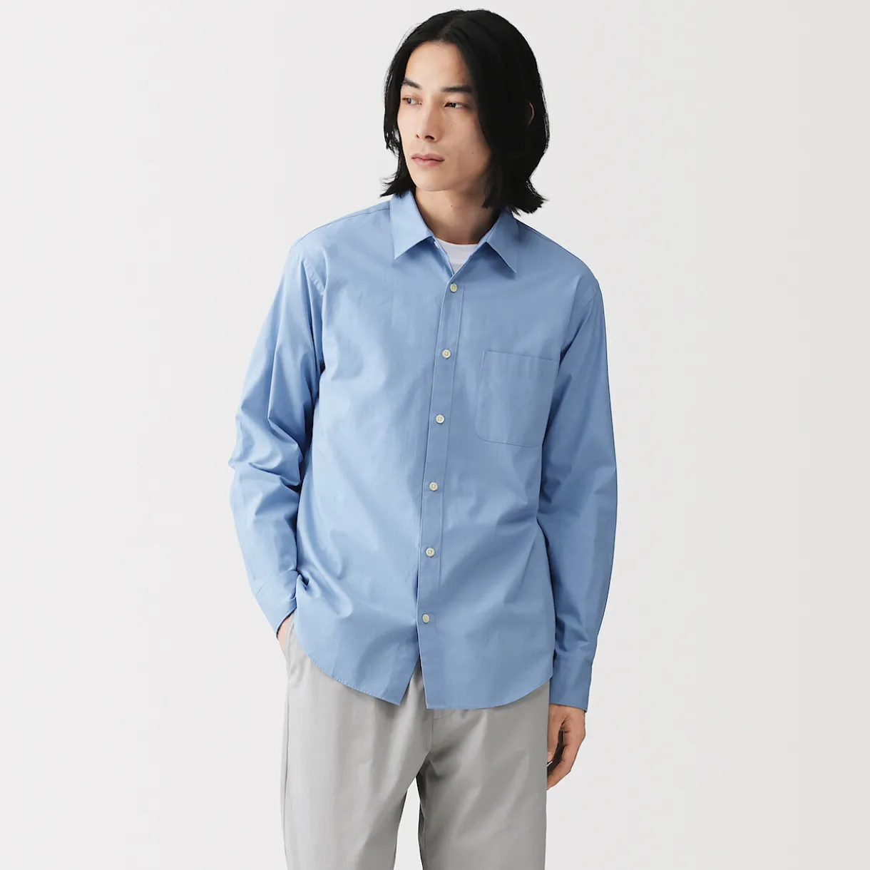 Chemise à manches longues en coton lavé homme