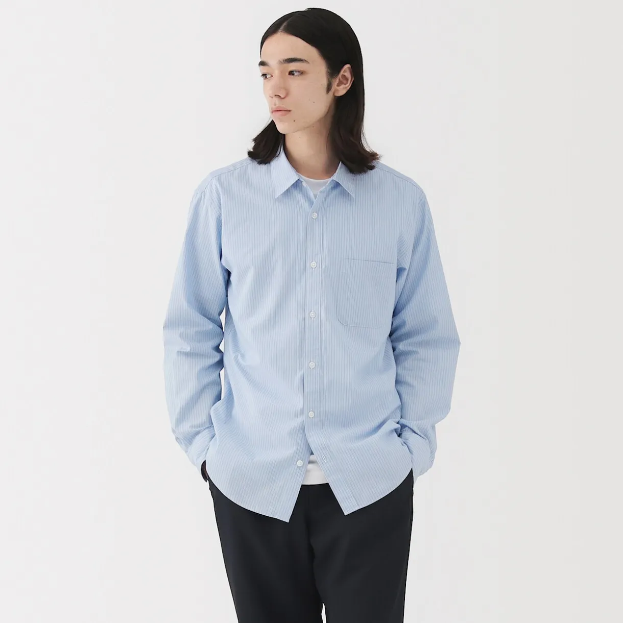 Chemise à manches longues en coton lavé homme