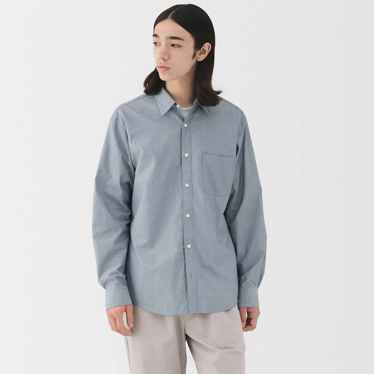 Chemise à manches longues en coton lavé homme