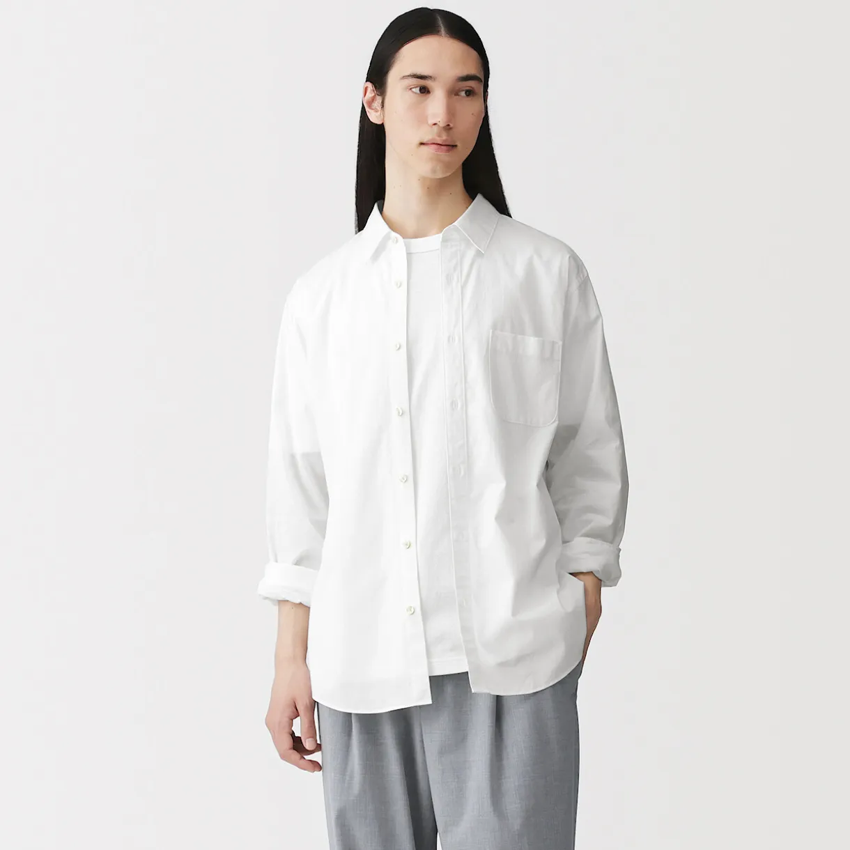 Chemise à manches longues en coton lavé homme